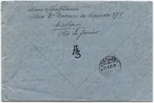 Brasilien 1939 Reko-Flugpostbrief Hohe MiF 30050 R Rio St. Gallen Schweiz/ 1320