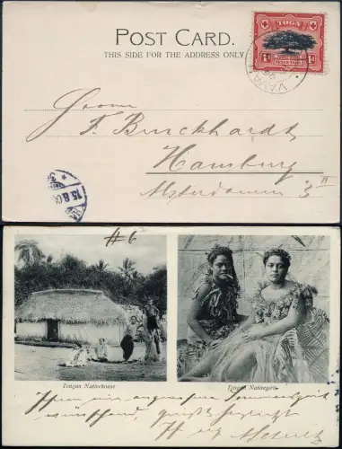 Tonga 1906 Ansichtskarte Eingeborene Vavau 3.7.06 nach Hamburg 15.8.06 / 703