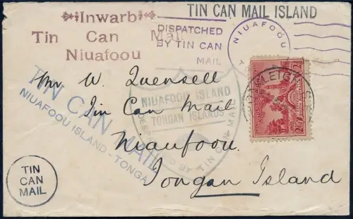 Australien 1936 Tin Can Mail Blechdosenpost Niuafo`ou Tonga / 691