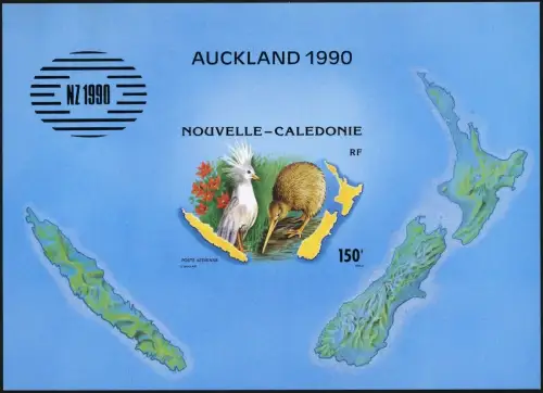 Neukaledonien 1990 Vögel Kagu Kiwi Block 10 Epreuve De Luxe BF 10 MNH / 166