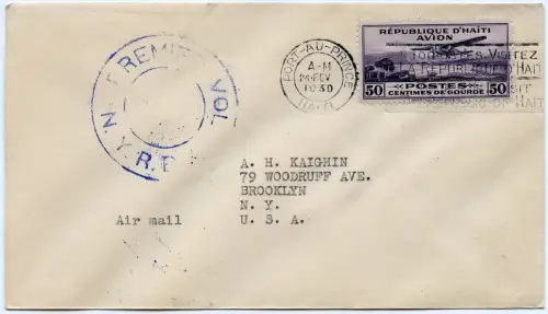 Haiti 1930 FFC Erstflugbrief Nyrba Port-au-Prince Miami New York / 1321