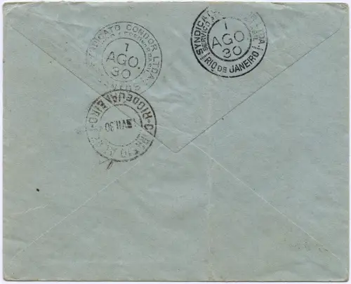 Bolivien 1930 FFC Erstflugbrief LAB La Paz Rio de Janeiro Brasilien / 1323