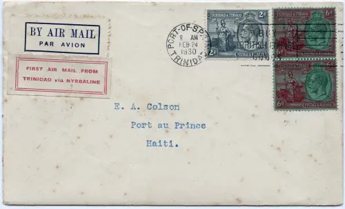 Trinidad 1930 FFC Erstflugbrief Nyrba Port of Spain Port-au-Prince Haiti / 1327