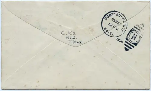 Trinidad 1930 FFC Erstflugbrief Nyrba Port of Spain Port-au-Prince Haiti / 1327
