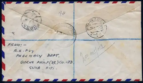 Fidschi Fiji 1947 Reko-Brief Vulkan Volcano Suva Prag Tschechoslowakei / 800
