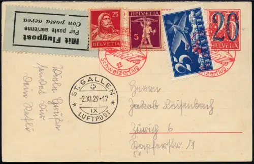 Zeppelin 1929 Schweiz Zürich Dübendorf Ganzsache St. Gallen Si 46 / 2511