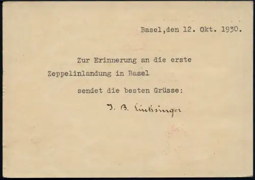 Zeppelin 1930 Schweiz Landungsfahrt Bern Basel Ganzsache Zürich Si 95 / 2512