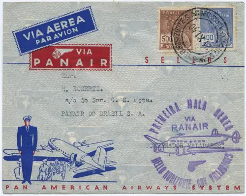 Brasilien 1940 FFC Erstflugbrief Panair Belo Horizonte Gov. Valladares / 1328