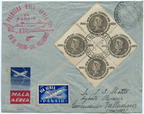 Brasilien 1940 First Flight Erstflug Panair Rio de Janeiro Gov. Valladares/ 1329