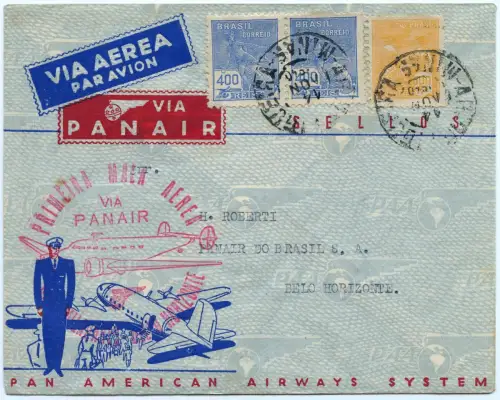 Brasilien 1940 First Flight Erstflug Panair Gov. Valladares Belo Horizonte/ 1330
