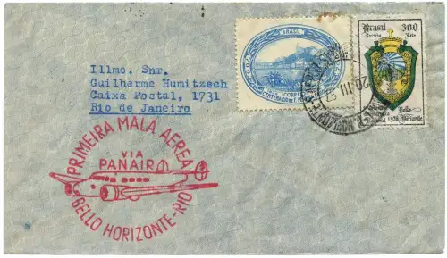 Brasilien 1937 FFC Erstflugbrief Panair Belo Horizonte Rio de Janeiro / 1331