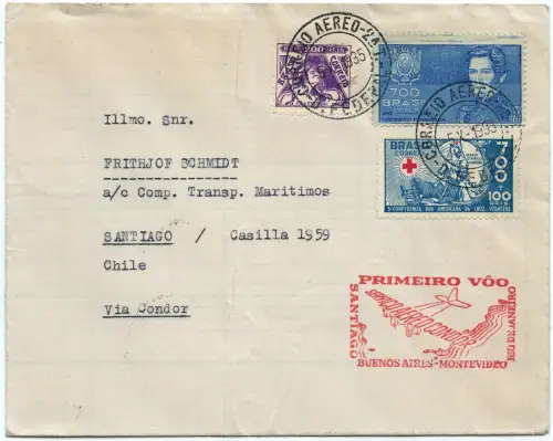 Brasilien 1935 FFC Erstflugbrief Condor Rio Montevideo Santiago Chile / 1335