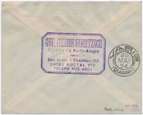 Brasilien 1934 First Flight Erstflug Brief Varig Porto Alegre - Quarai / 1336