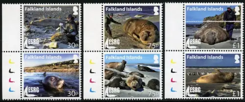 Falklandinseln 2015 See-Elefanten Elephant Seals Robben Tiere 1286-1291 MNH