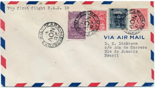 Brasilien 1930 First Flight Erstflug FFC PAA Ceara Fortaleza Rio FAM 10 / 1342