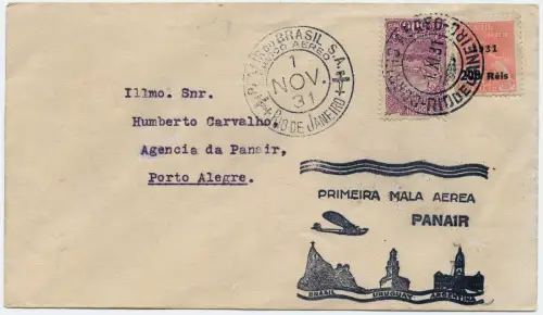 Brasilien 1931 First Flight Erstflug Panair Rio de Janeiro - Porto Alegre / 1351
