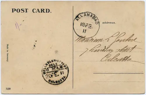 India 1911 First Aerial Flight PPC Allahabad - Naini to Calcutta RARE / 1209