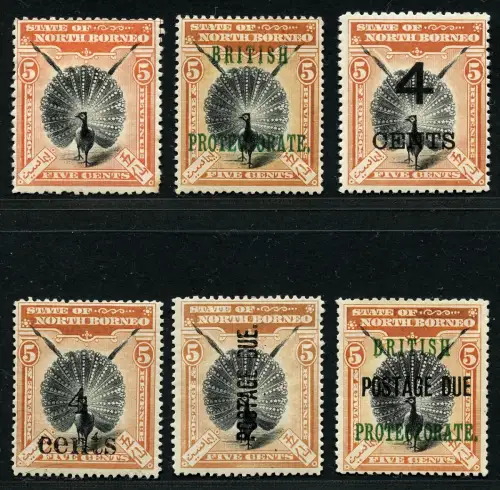 North Borneo 1897-1904 Argusfasan 72 80 101 111 P11 P23 II Ungebraucht Mint/ 373