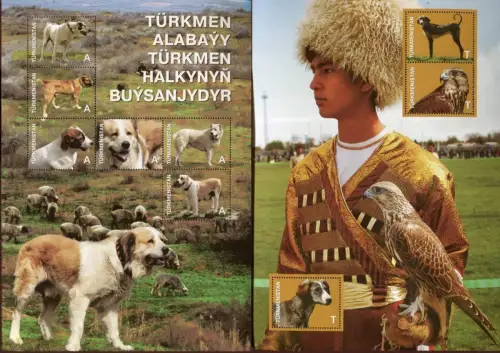 Turkmenistan 2013 Hunde Schäferhunde Falken Falknerei Falcons Block 34-35 MNH