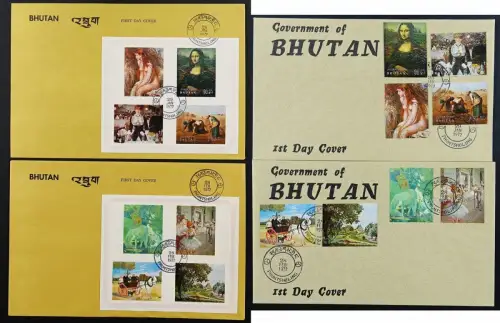 Bhutan 1972 Gemälde Renoir da Vinci Millet Gauguin Degas 493-500 Block 48-49 FDC