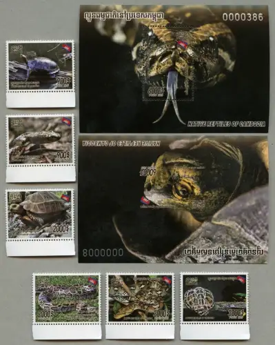 Kambodscha 2020 Reptilien Schildkröten Schlangen 2679-2685 Block 351-352 MNH