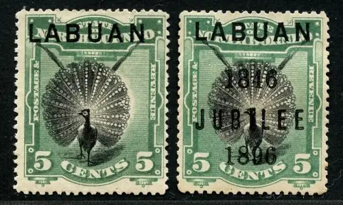 Labuan 1894-1896 Argusfasan Vögel Argus Pheasant 50 + 67 Ungebraucht Mint/ 386