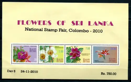 Sri Lanka 2010 Block 18 I Blumen Aufdruck Ausstellung in Colombo Postfrisch MNH