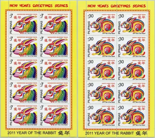 Philippinen 2010 Jahr des Hasen Neujahr 2011 Zodiac 4460-4461 Kleinbögen MNH