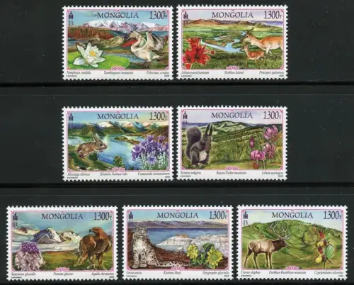 Mongolei 2020 Landschaften Tiere Vögel Eichhörnchen Leopard Adler Blumen MNH