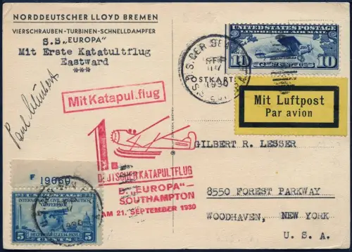 Katapult 1930 USA AK Europa Seepost Woodhaven USA Catapult H 32 b / 1352