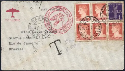Katapult 1937 Italien Brief Messina Nachporto Tax Brasilien Catapult 529 /1357