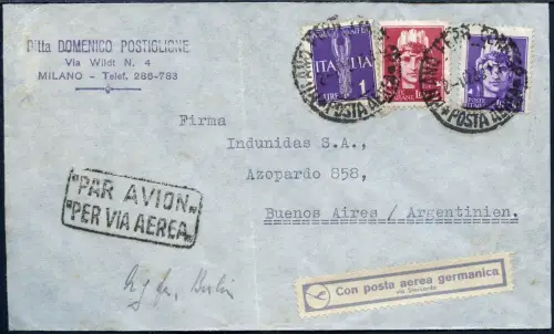 Katapult 1938 Italien Brief 13 L Mailand Buenos Aires Catapult H 686 / 1361