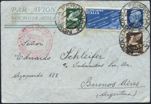 Katapult 1935 Italien Brief 8,75 L Novara Argentinien Catapult H 406 / 1362
