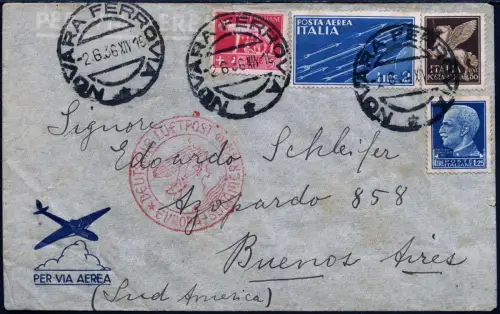 Katapult 1936 Italien Brief 8,75 L Novara Argentinien Catapult H 471 / 1364