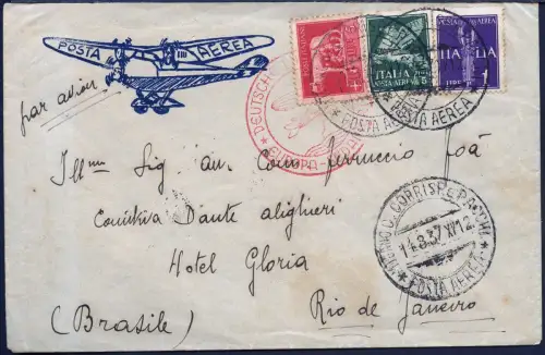 Katapult 1937 Italien Brief 11 L Mailand Rio de Janeiro Brazil Catapult 525/1365