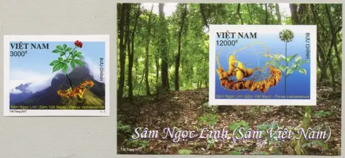 Vietnam 2017 Ginseng Pflanze Berg 3736 B + Block 169 B Imperf Postfrisch MNH