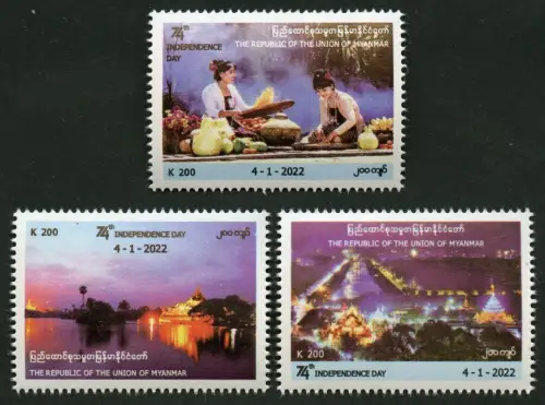 Myanmar Burma 2022 Unabhängigkeit Hauptstadt Folklore Trachten Brauchtum MNH