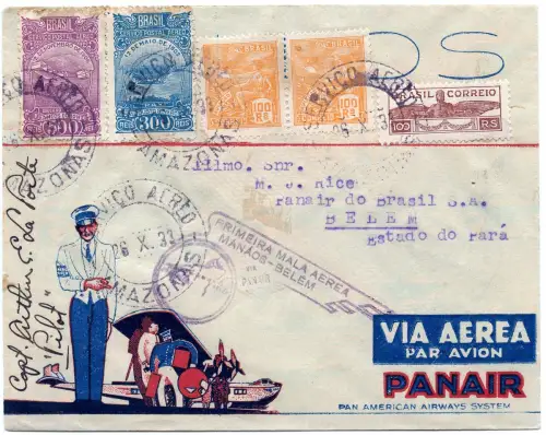 Brasilien 1933 First Flight Erstflug Brief Panair Manaos - Belem Signiert / 1371