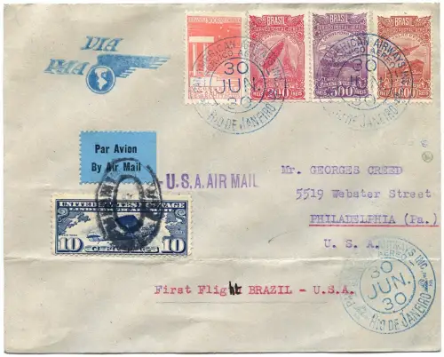 Brasilien 1930 First Flight Erstflug PAA Rio USA ZuF US-Luftpost Brief / 1375