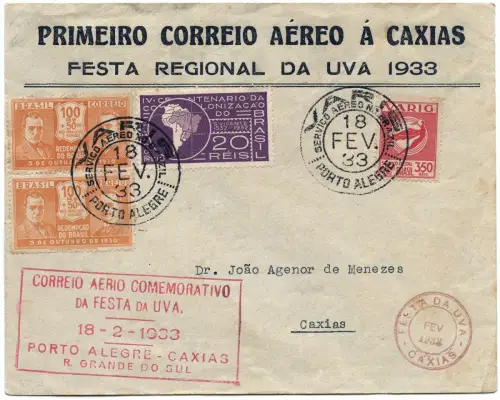 Brasilien 1933 First Flight Erstflug Varig Porto Alegre - Caxias / 1385