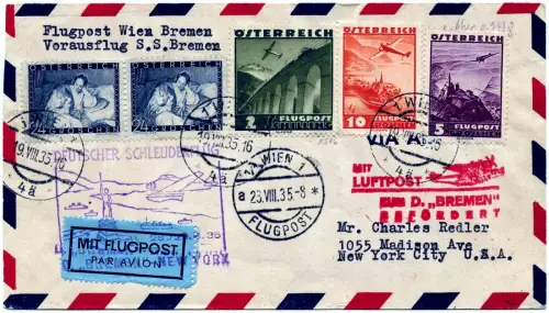 Katapult 1935 Österreich Wien Nachbringeflug Köln New York Catapult H 209 / 1404