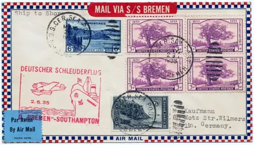 Katapult 1935 USA Brief US Seepost Bremen MiF Berlin Catapult H 190 b / 1407