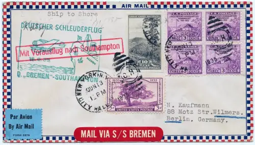 Katapult 1935 USA Brief Landpost NY Bremen MiF Berlin Catapult H 194 a / 1409