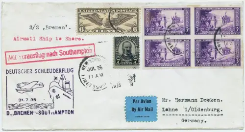 Katapult 1935 USA Brief Landpost NY Bremen MiF Lohne Catapult H 202 a / 1410