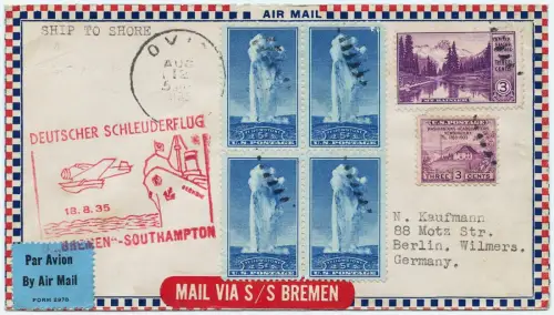 Katapult 1935 USA Brief Landpost Hollis Bremen MiF Berlin Catapult H 206 a/ 1412