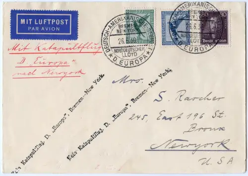 Katapult 1930 Dt. Reich Kein Katapultflug Europa New York Seepost H 0028/1413