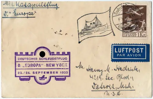 Katapult 1933 Dänemark Fähre Gedser-Warnemünde Top-Stempel Catapult H 145/1417