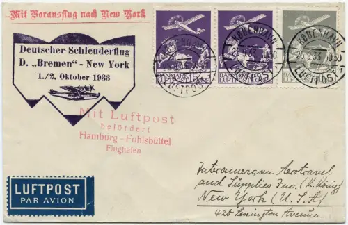 Katapult 1933 Dänemark Brief Kopenhagen Hamburg New York Catapult H 147 a/1423