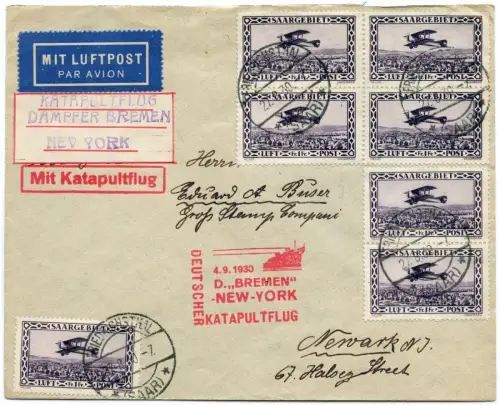 Katapult 1930 Saargebiet Saarbrücken Newark MeF 7 Fr USA Catapult H 24 a / 1427