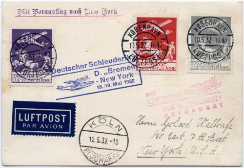 Katapult 1932 Dänemark PK Kopenhagen Nachbringeflug NY Catapult H 79 c / 1430